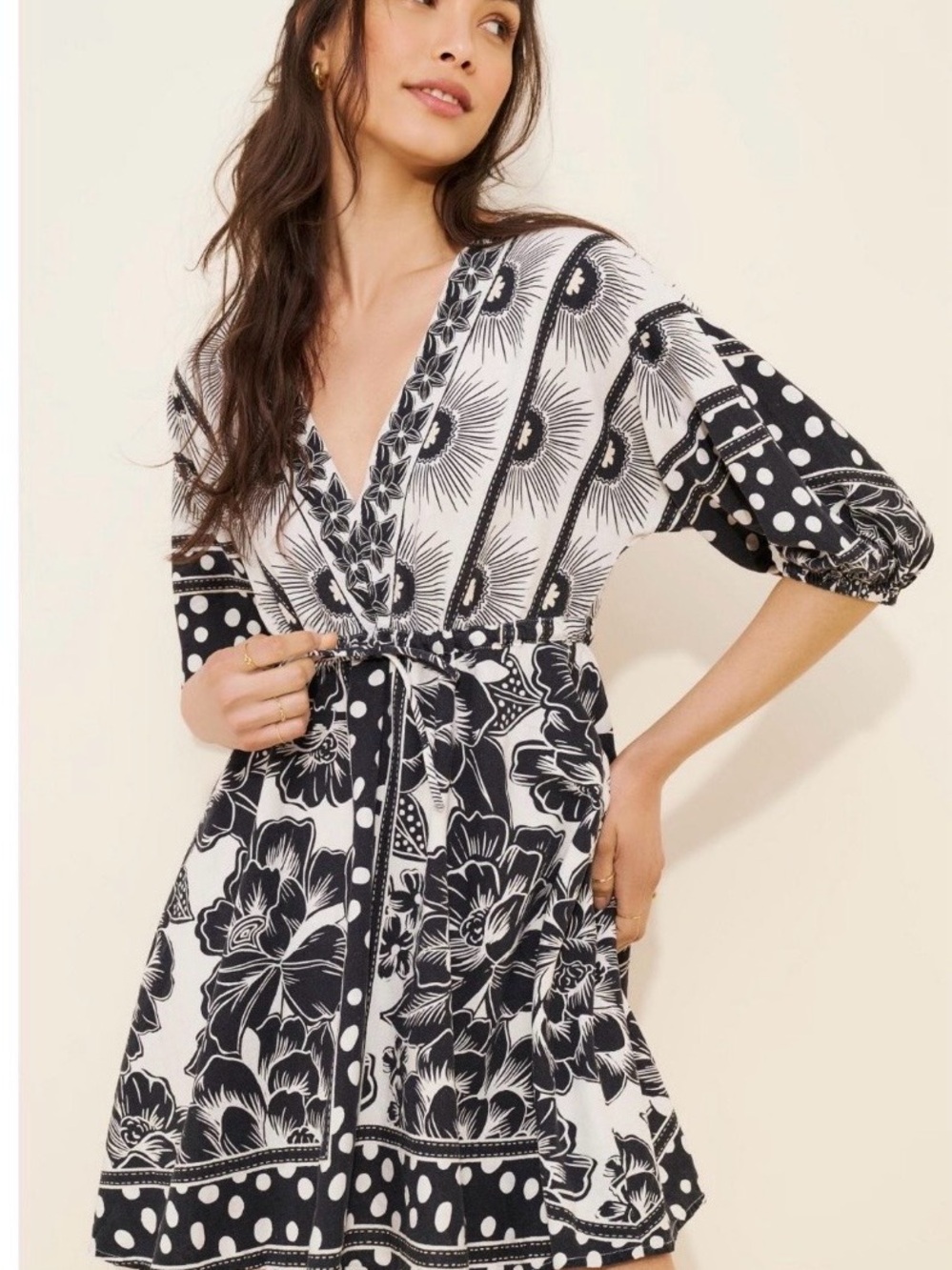 FARM Rio Printed Puff Sleeve Mini Dress